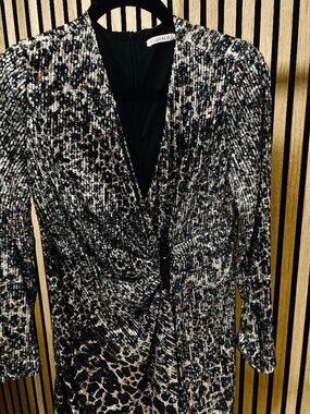 Evening Dress, Silver Sequin, Animal Print, Size 10